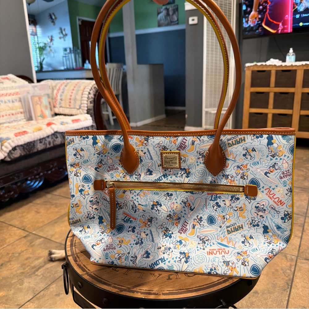 Dooney & Bourke White, Blue & Tan Patterned Disney Tote